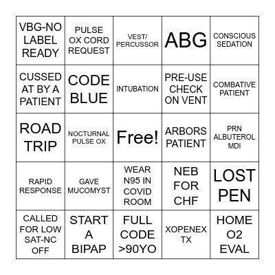 Respiratory Bingo Card