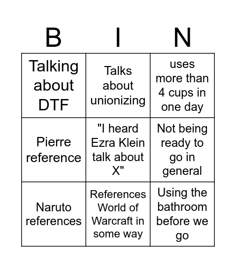 Javi Bingo Card