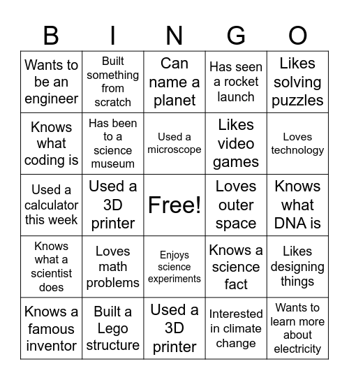 STEM BINGO Card