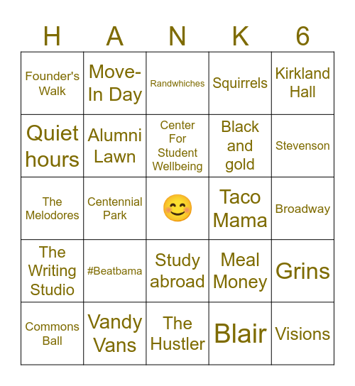 Vandy Bingo Card