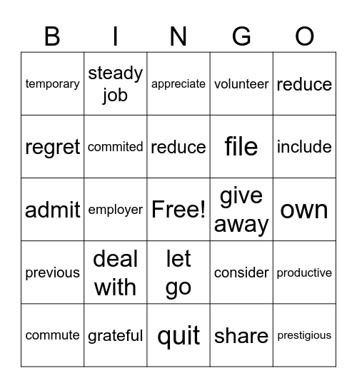 My Perspectives -  vocab 1 Bingo Card