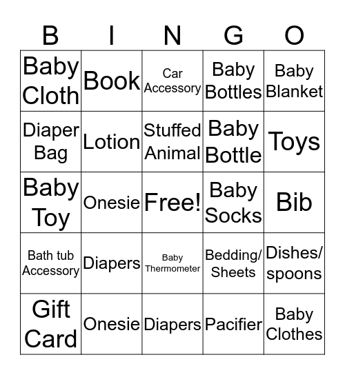 Gift Opening Bingo Card
