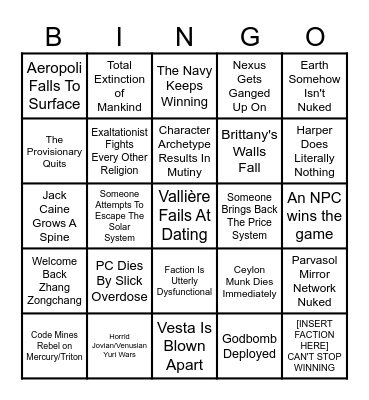 HELIOS WEEPS BINGO Card