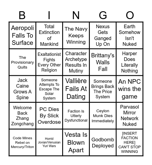 HELIOS WEEPS BINGO Card
