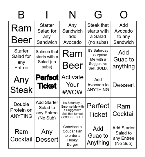 WEEKEND SELLING GAME Bingo Card