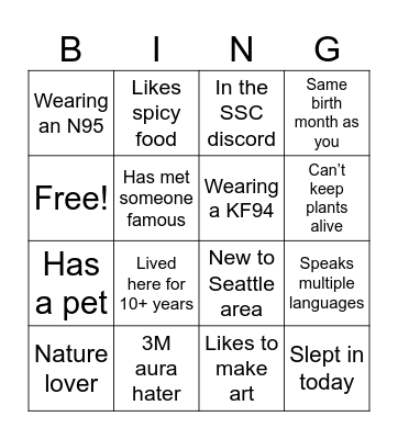 PYF Bingo Card