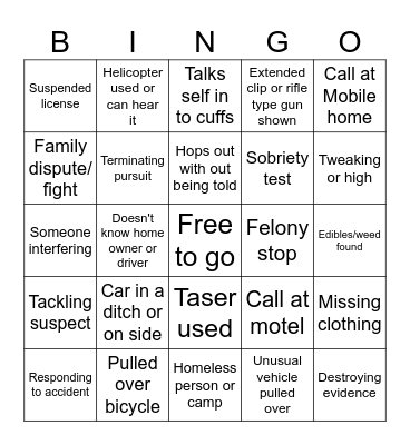 On Patrol Bingo Card