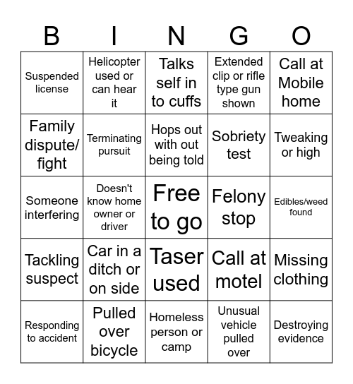 On Patrol Bingo Card