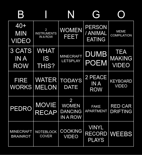 douyin bingo! Bingo Card