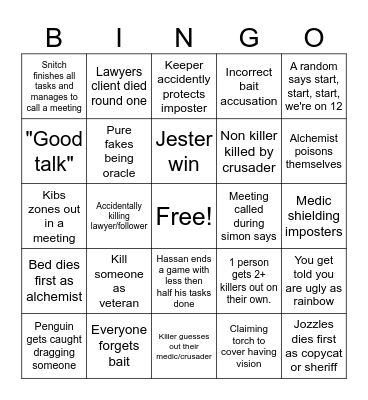 Among Us Bingo Card