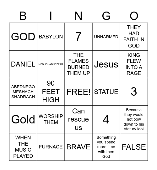 FIERY FURNACE Bingo Card