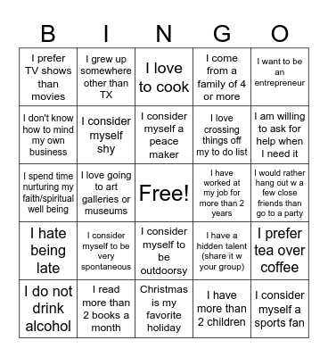 Get to Know You Bingo Card