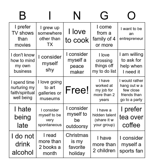 Get to Know You Bingo Card