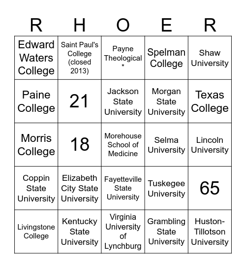 Rhoer Music Bingo Card