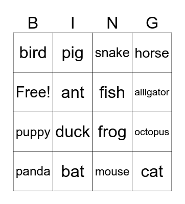 ANIMAL 2 Bingo Card