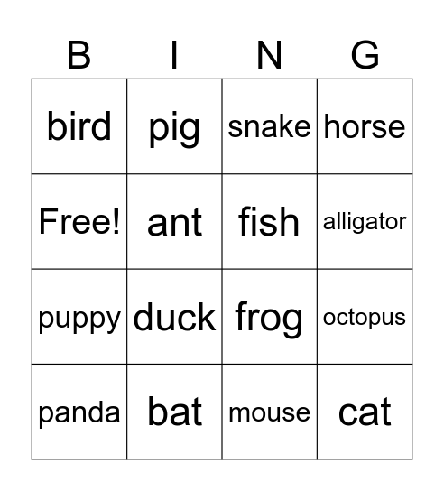 ANIMAL 2 Bingo Card