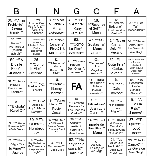 Bingo Musical 🎶🎵 Bingo Card