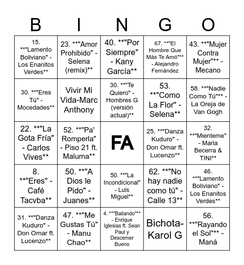 Bingo Musical 🎶🎵 Bingo Card