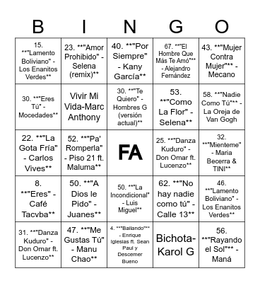 Bingo Musical 🎶🎵 Bingo Card