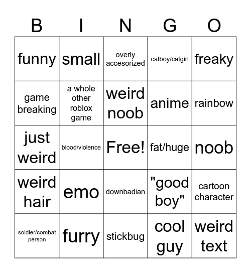 catalog avatar creator bingo Card