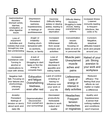 BURNOUT Bingo Card