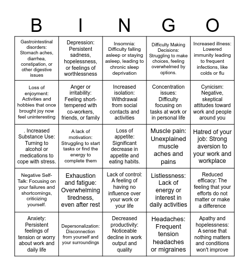 BURNOUT Bingo Card