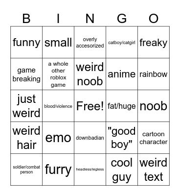 catalog avatar creator bingo Card
