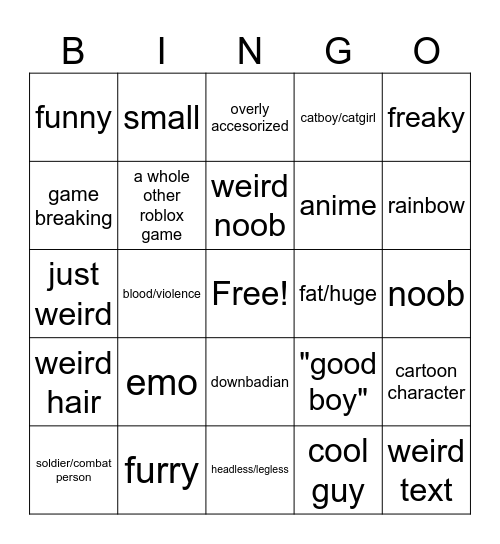 catalog avatar creator bingo Card