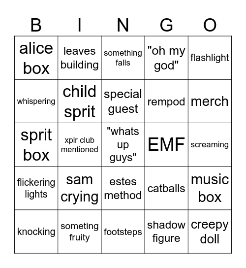 Sam & Colby Bingo Card