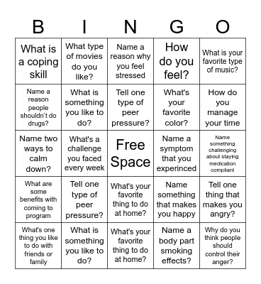 Life Skills Bingo Card