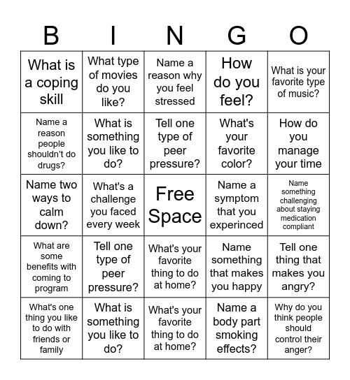 Life Skills Bingo Card