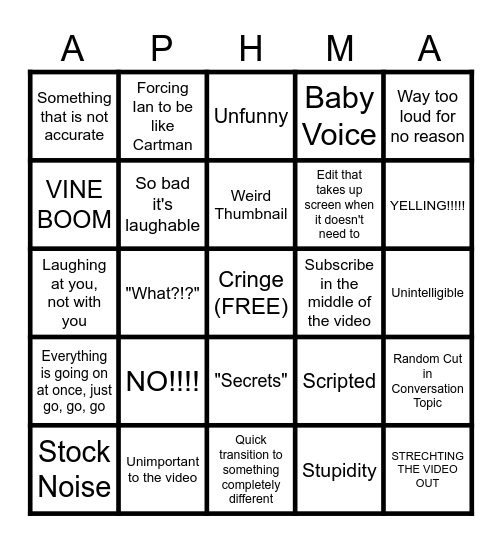 Painful Bingo Card