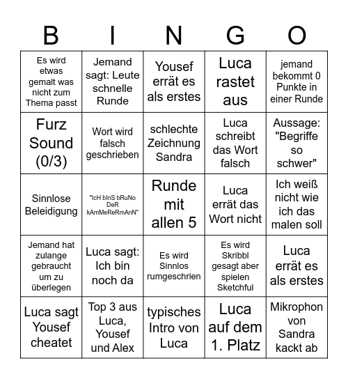 Skribbel mit Luca Bingo Card