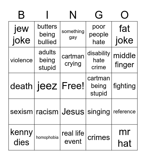 south park bingo Card