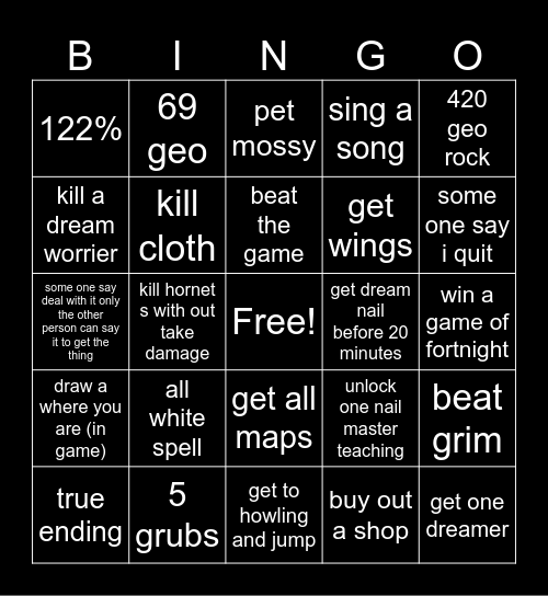 hollow kinght Bingo Card