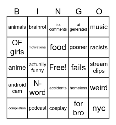 instagram reels Bingo Card