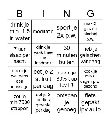 Gezonde leefstijl Bingo Card