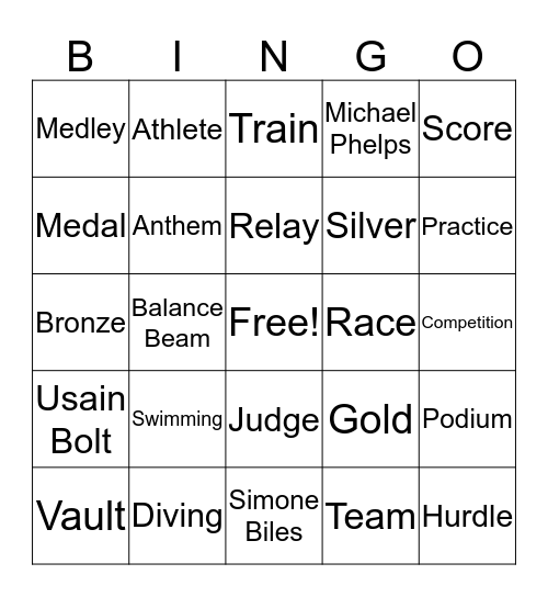 The Olympics Bingo Card