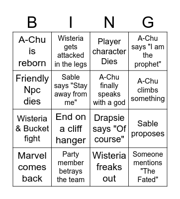 Session 69 Bingo Card