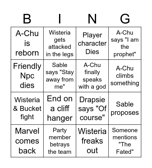 Session 69 Bingo Card