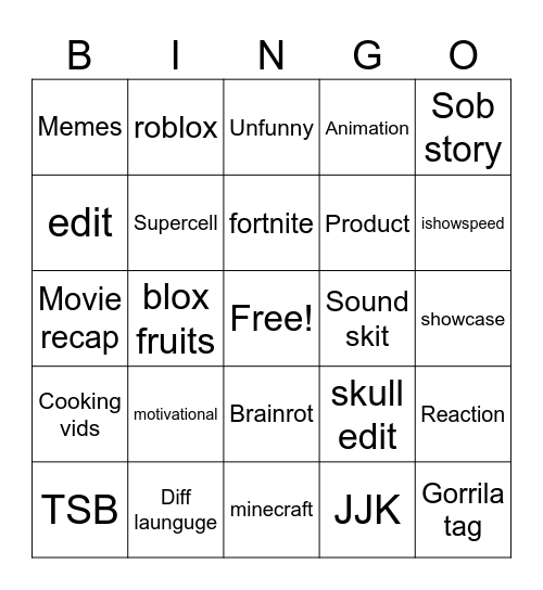 YT bingo Card