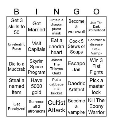Skyrim Versus Bingo Card