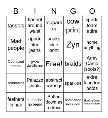 LW / Last Show Bingo Card