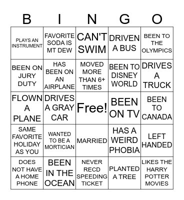GET TO KNOW YOUR CO-WROKERS BINGO! Bingo Card