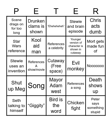 Family guy Bingo Card