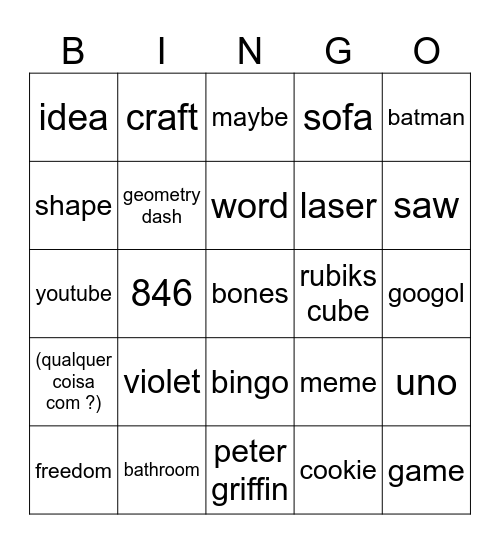 infinitecraft bingo Card