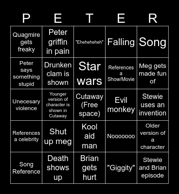 Family Guy Bingo Card