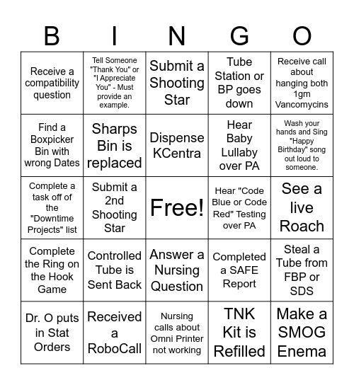 Pharmacy Bingo Card