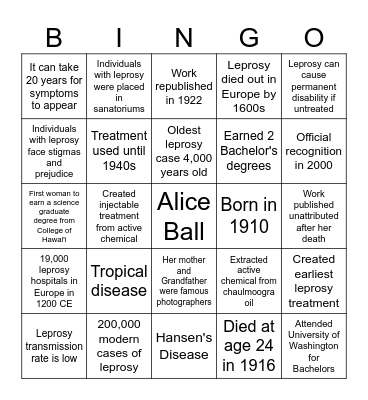 Alice Ball Bingo Card