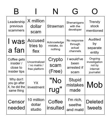 Coffeezilla crypto scam bingo Card